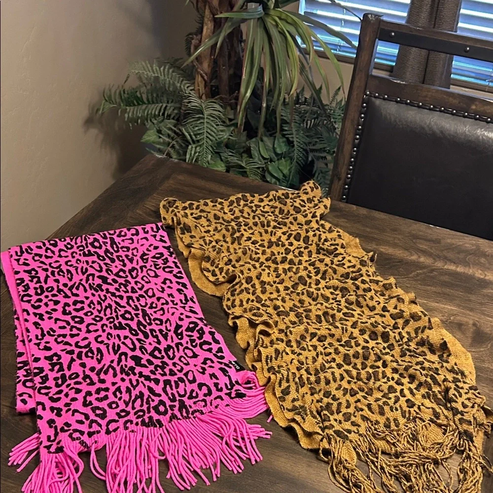 Leopard Print Scarf Set - Pink and Brown